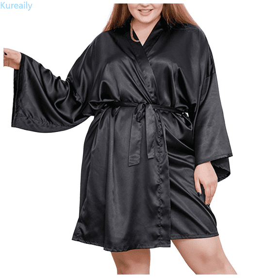 Kureaily Women's Plus Size Satin Robes Plus Size Silky Kimonos Robes Sleepwear Short Nightshirt Soft Pajamas