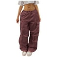 thumbnail image 1 of Kureaily Women's Plus Size Tethered Straight Cargo Pants Straight Wide Leg Loose Casual Trousers Beach Lounge Pants, 1 of 3