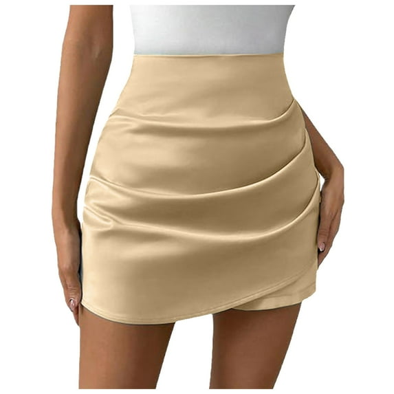 Kureaily Women's Ruched Wrap Asymmetrical Hem Skort High Waist Casual Shorts