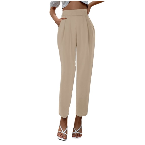 Kureaily Women's Satin High Waisted Pants Loose Fitting Slacks With Silk Pockets Women Summer Pants