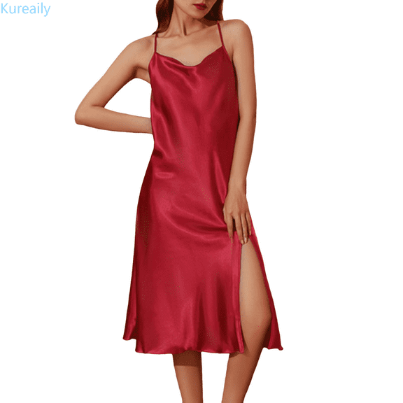 Kureaily Women's Sleepwear Soft Comfortable Loungewear Homewear Open Leg Side Slits Solid Color Pajama Jumpsuit For Spring Summer Casual Wear Rompers Pajama