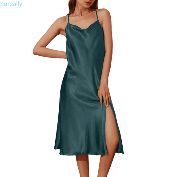 Kureaily Women's Sleepwear Soft Comfortable Loungewear Homewear Open Leg Side Slits Solid Color Pajama Jumpsuit For Spring Summer Casual Wear Womens Pajamas Jumpsuits