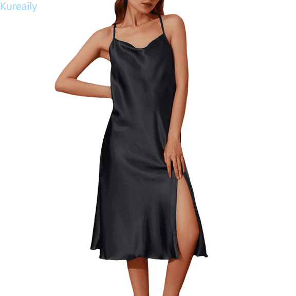 Kureaily Women's Sleepwear Soft Comfortable Loungewear Homewear Open Leg Side Slits Solid Color Pajama Jumpsuit For Spring Summer Casual Wear Womens Pajamas Jumpsuits