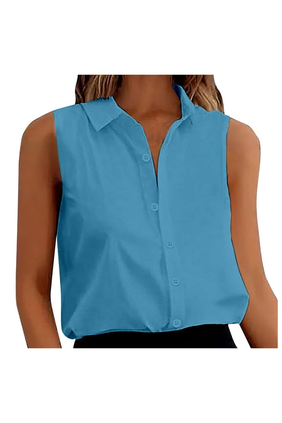 Women's Sleeveless Button Down Shirts Blouses Solid Casual Loose V Neck Tank Tops For Work Casual Shirts