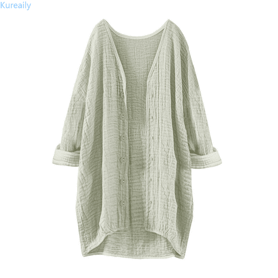 Kureaily Women's Solid Blouse V Neck Long Sleeve Large Sizes Tunic V Neck Shirt Womens Lightweight Cardigan
