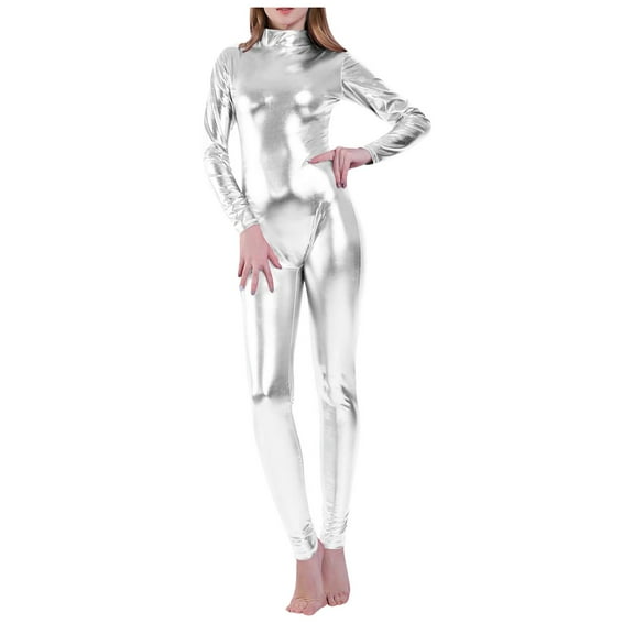 Kureaily Women's Solid Color Casual Shiny Leather Jumpsuit With Gold Foil Print Women Lightweight Jumpsuit