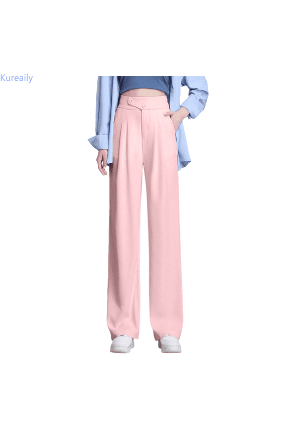 Women's Solid Color Casual Wide Leg Pants High Waisted Suit Pants Draping Straight Floor Length Pants Straight Leg Pant