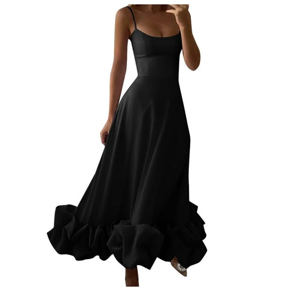 Kureaily Women's Solid Color Fashion Strapless A Line Dress With 3D Flower Detail Elegant Summer Charm Women Casual Dresses for Summer Maxi Dress Long Sleeve