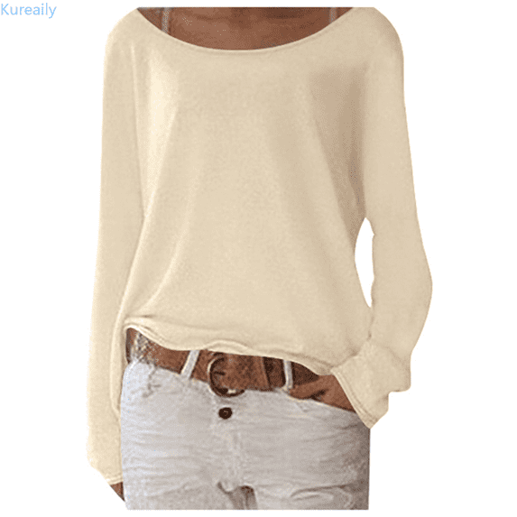 Kureaily Women's Solid Color Knit T Shirt Top Long Sleeve Basic Layering Shirts For Women Athletic Tee T-Shirts