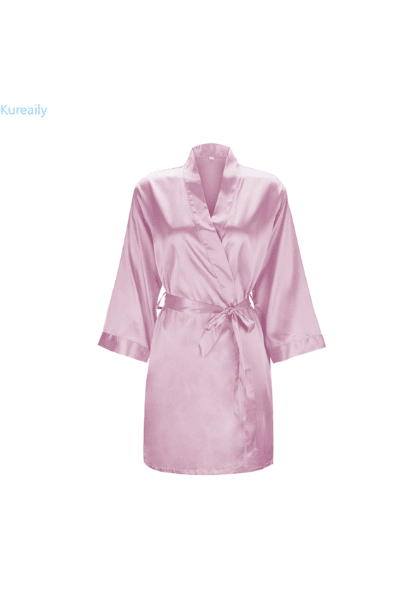 Women's Solid Color Light Bathrobe Wedding Dress Makeup Bridesmaid Dress Satin Kimono Pajamas Nightgown Sleepwear