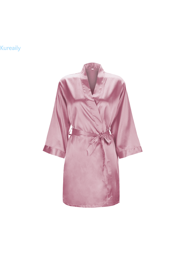 Women's Solid Color Light Bathrobe Wedding Dress Makeup Bridesmaid Dress Satin Kimono Pajamas Nightshirt Soft Pajamas