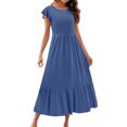 thumbnail image 1 of Kureaily Women's Solid Color Round Neck Pleated Dress With Pockets, 1 of 4