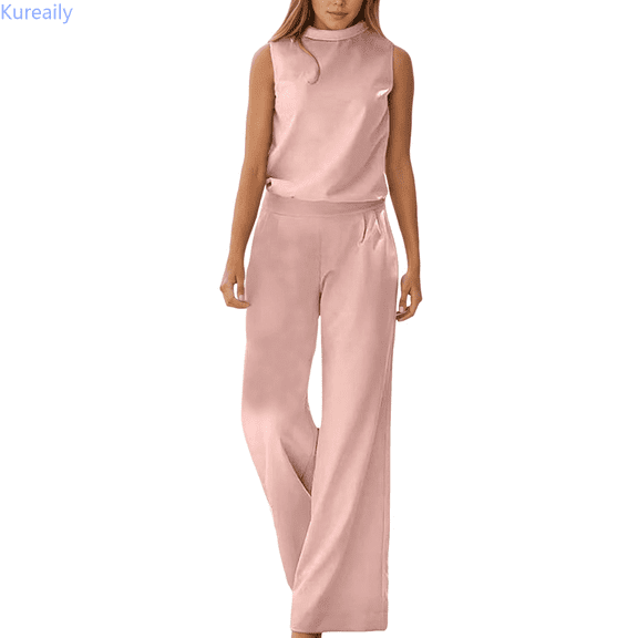 Kureaily Women's Solid Color Sleeveless Loose Jumpsuit Women Stretchy Trousers
