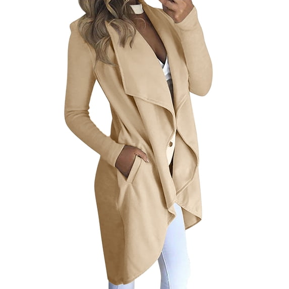 Kureaily Women's Solid Color Solid Color Lapel Slim Long Windbreaker Cardigan Jacket Womens Lightweight Cardigan