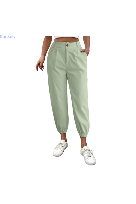 Women's Solid Color Zipper Slacks With Angled Pockets Beach Lounge Pants