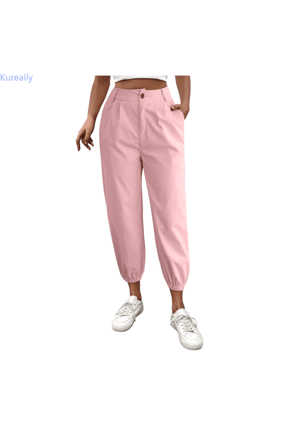 Women's Solid Color Zipper Slacks With Angled Pockets Straight Leg Pant