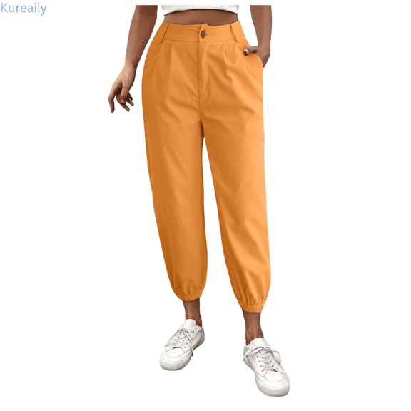 Kureaily Women's Solid Color Zipper Slacks With Angled Pockets Women Lightweight Pants