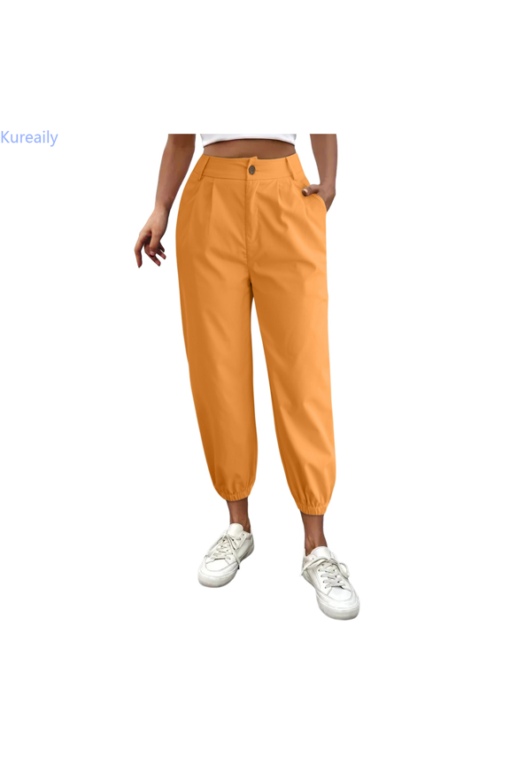 Women's Solid Color Zipper Slacks With Angled Pockets Women Lightweight Pants
