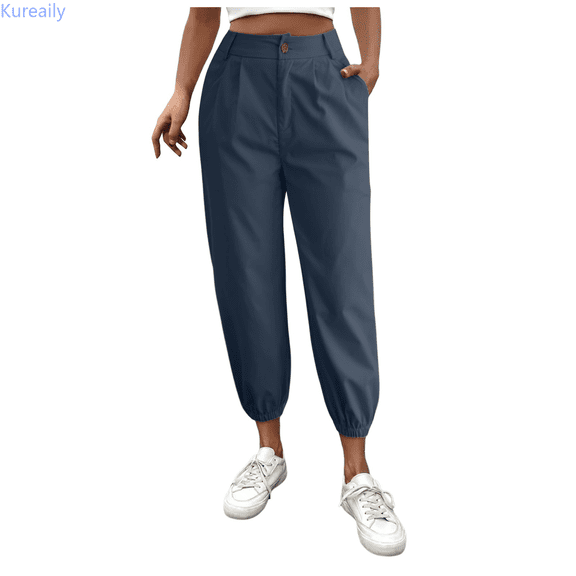 Kureaily Women's Solid Color Zipper Slacks With Angled Pockets Women Lightweight Pants