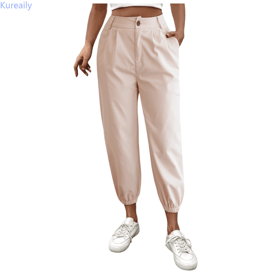 Kureaily Women's Solid Color Zipper Slacks With Angled Pockets Women Lightweight Pants