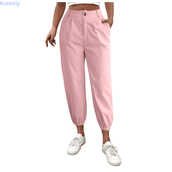 Kureaily Women's Solid Color Zipper Slacks With Angled Pockets Women's Wide Leg Pants