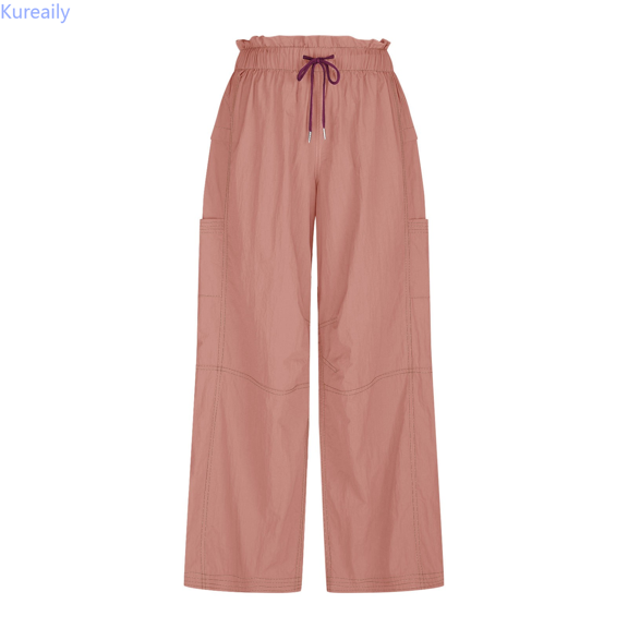 Kureaily Women's Solid Pocket Drawstring Long Pants Cargo Pants Casual Pants Women Summer Pants