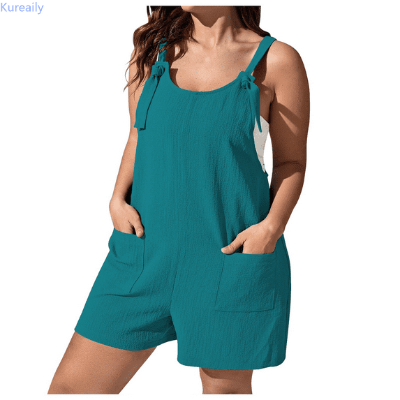 Kureaily Women's Spring And Summer Solid Color Pocket Sling Tank Top Large Jumpsuit (2) Loose Lounge Trousers