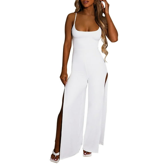Kureaily Women's Spring And Summer Solid Color Split Pants Backless Suspender Jumpsuit Women Lightweight Jumpsuit