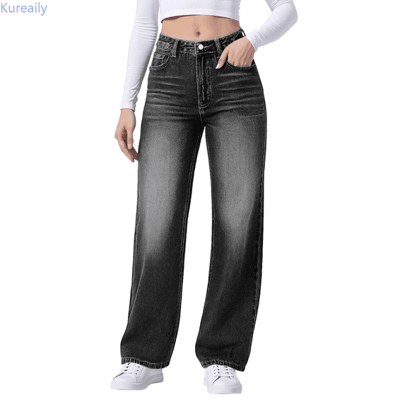 Kureaily Women's Straight Leg Jeans High Waist Comfortable Stretch Denim Pants Casual Trousers For Everyday Wear Women Casual Jeans