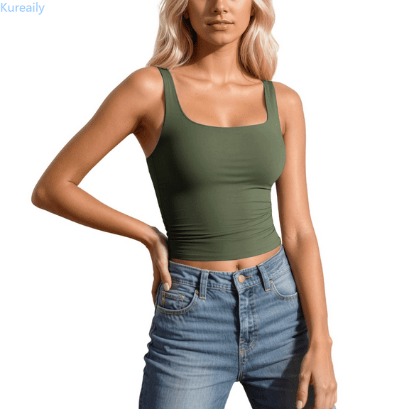 Kureaily Women's Strappy Tank Top Sleeveless Camisole Tight Fitted Stretch Basic Layering Inner Wear Casual Summer Tops Basic Cotton Camisole