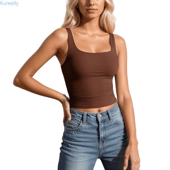 Kureaily Women's Strappy Tank Top Sleeveless Camisole Tight Fitted Stretch Basic Layering Inner Wear Casual Summer Tops Slim Fitted Camisole