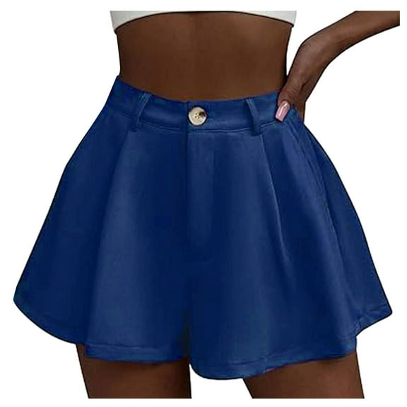Kureaily Women's Stretchy High Waisted Pleated Wide Leg Shorts With Pockets