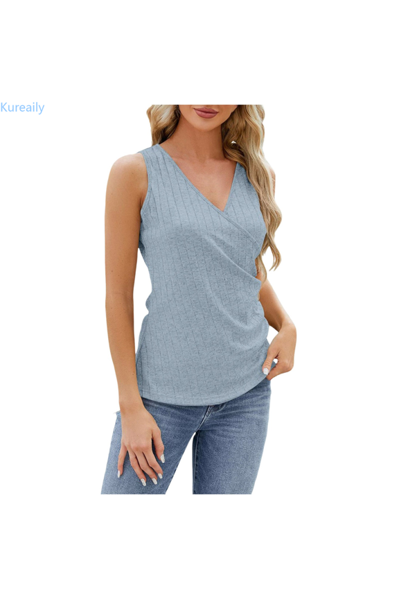 Women's Summer Button Sleeveless T Shirt V Neck Smocked Vest Basic Cotton Camisole