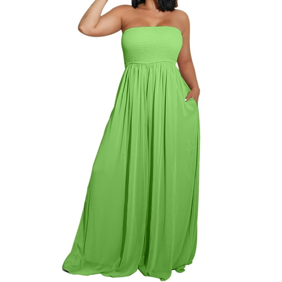 Kureaily Women's Summer Casual Smocked Wide Leg Jumpsuit Romper Sleeveless Tube Neck Jumpsuit Women Summer Jumpsuit