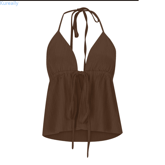 Kureaily Women's Summer Casual Solid Color Lace Up Jacquard Drawstring Back Suspenders Top Slim Fitted Camisole