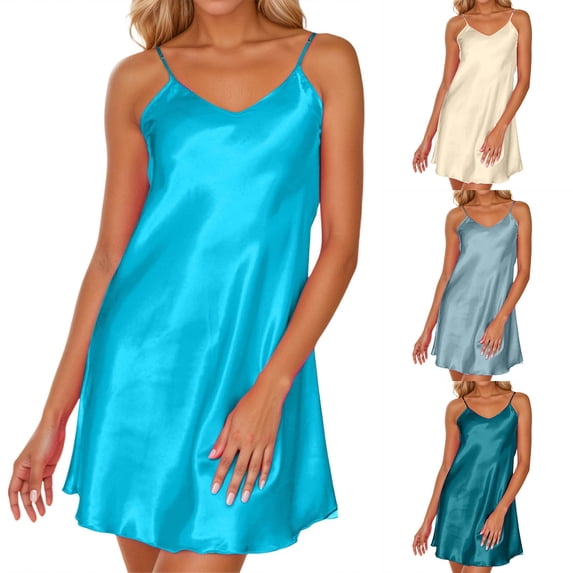 Kureaily Women's Summer Sleeveless Silk Nightgown Lightweight Solid Color Sleepshirt Comfortable Sleepwear For Ladies Nightgown Sleepwear