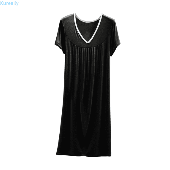Kureaily Women's Summer V Neck Short Sleeve Nightgown Casual Sleepshirt Loungewear Comfortable Sleepwear For Home Basic Solid Color Casual Pajama Dress