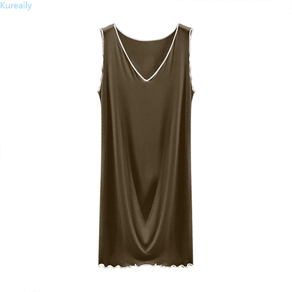 Kureaily Women's Summer V Neck Sleeveless Nightgown Comfortable Sleepshirt For Home Relaxation Basic Solid Color Sleepwear Nightgown Sleepwear