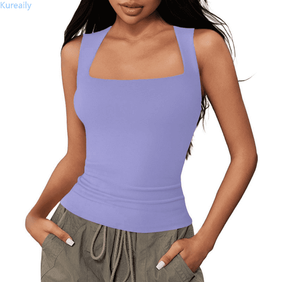 Kureaily Women's Tanks & For Everyday Wear Fitted Design And Style Perfect Pairing With Jeans Ideal For Summer Season Scoop Neck Tank Top