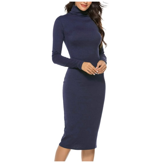 Kureaily Women's Turtleneck Ribbed Knit Long Sleeve Slim Fit Sweater Dress Wrap Dress Mini for Women