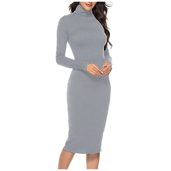Kureaily Women's Turtleneck Ribbed Knit Long Sleeve Slim Fit Sweater Dress Wrap Dress Mini for Women