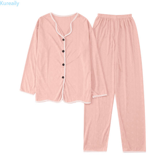 Kureaily Womens Autumn Winter Pajamas Long Pants Sleepwear Sets Soft Comfy Night Wear V Neck Loungewear Cute Two Piece Pajama Wear Womens Pajama Sets