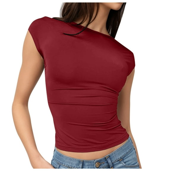 Kureaily Womens Backless Tops Open Back Shirts Summer Crop Tops Short Sleeve Cute Clothes Tops Casual Summer Tees