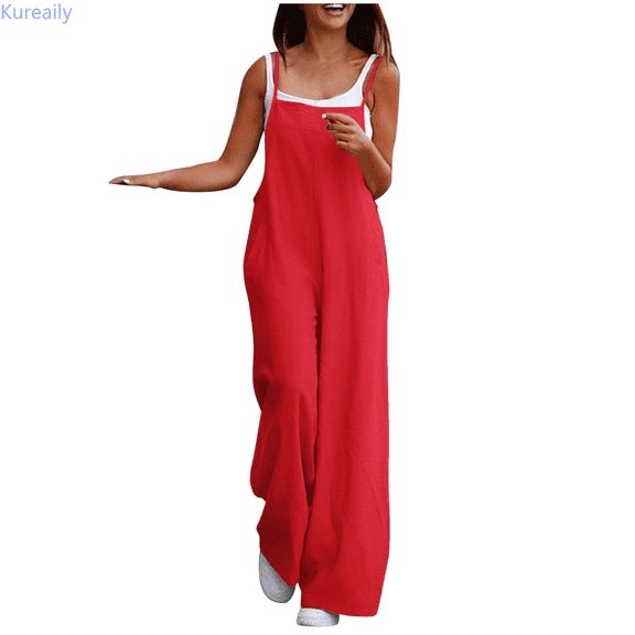 Kureaily Womens Casual Jumpsuit Comfortable Shoulder Strap Loose Jumpsuit Pocket Summer Jumpsuit Work Casual Jumpsuit