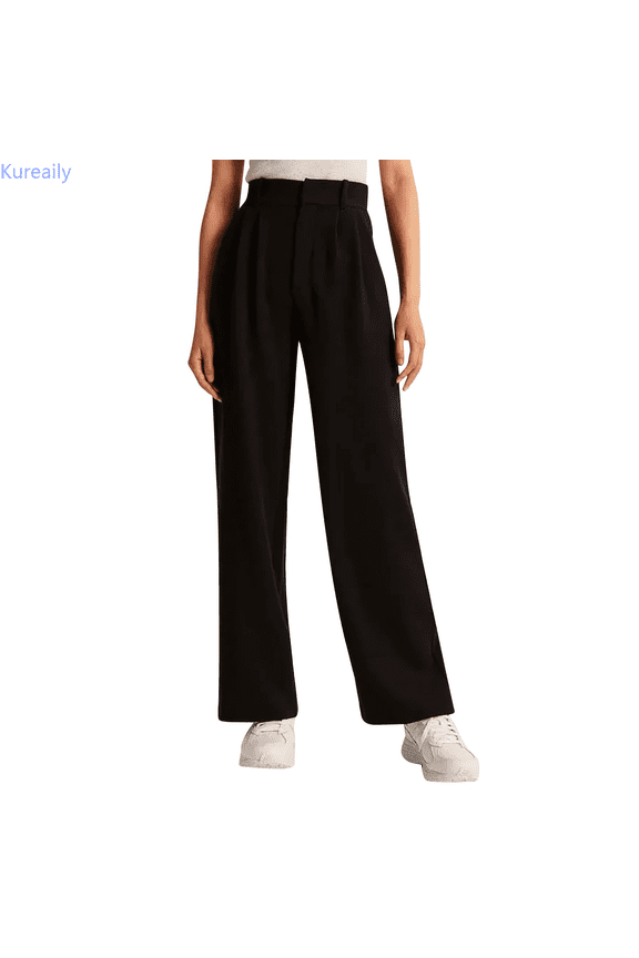Womens Casual Wide Leg Dress Pants High Waist Tailored Button Down Trousers With Pockets Loose Lounge Trousers