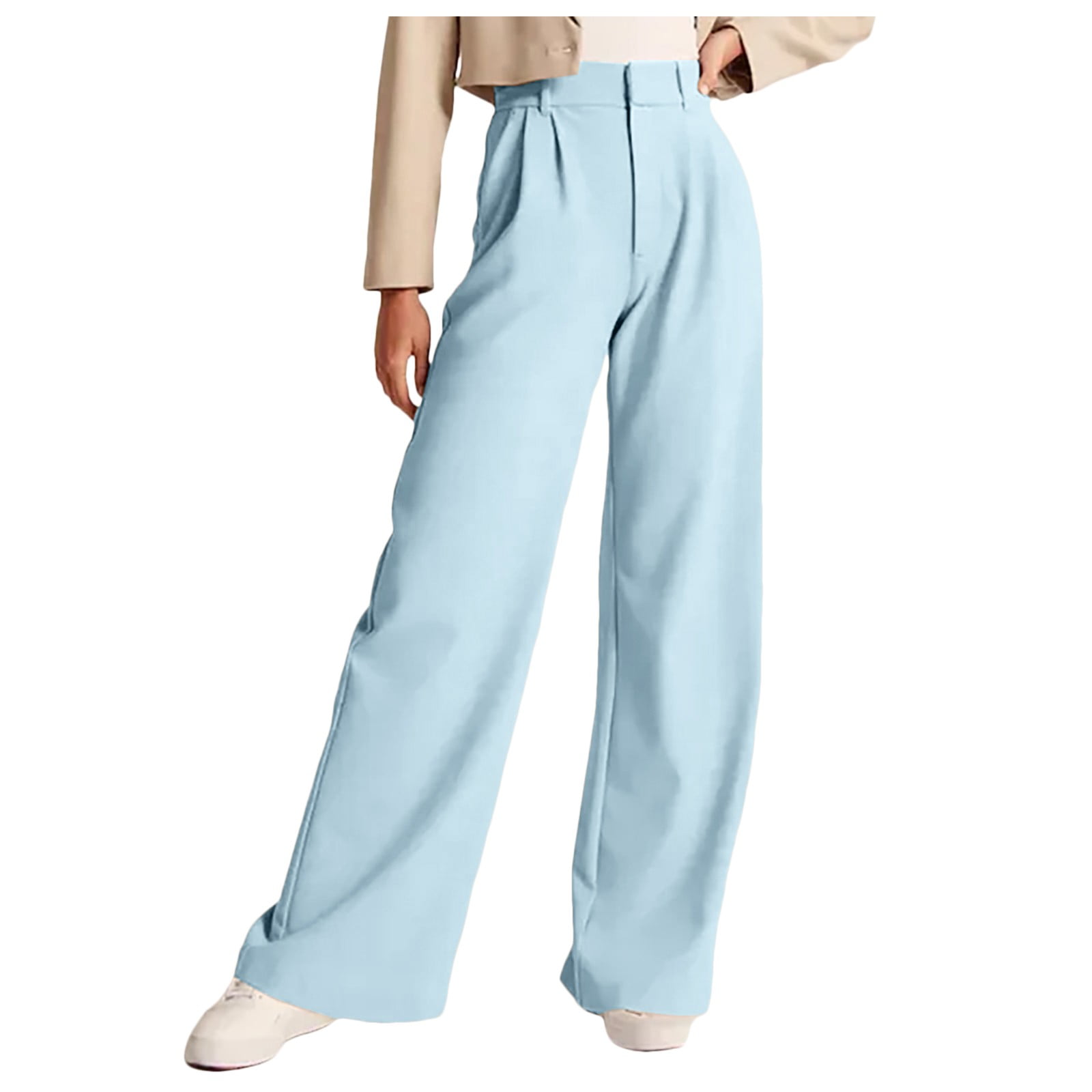 baby blue dress pants women Kureaily Womens Casual Wide Leg High Waist Tailored Button Down Trousers With Pockets Stretchy Trousers tequilasunbach for both wedding wear Beaded Cutout Prom Dress Color:Martini