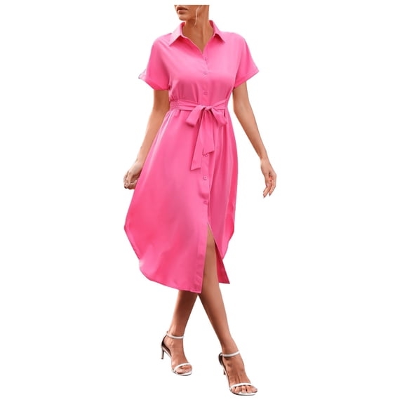 Kureaily Womens Dress Summer Casual Short Sleeve Button Down Shirt Dress Beach Cover Up Dress With Pockets