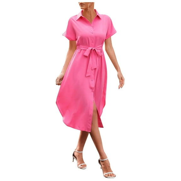 Kureaily Womens Dress Summer Casual Short Sleeve Button Down Shirt Dress Beach Cover Up Dress With Pockets