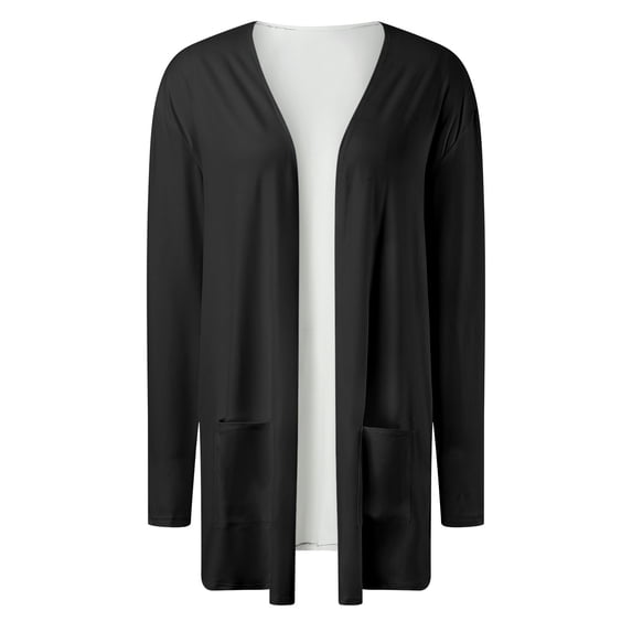 Kureaily Womens Elegant Pockets Cardigan Cover Up Casual Mid Long Length Tops Loose Cardigan Coats