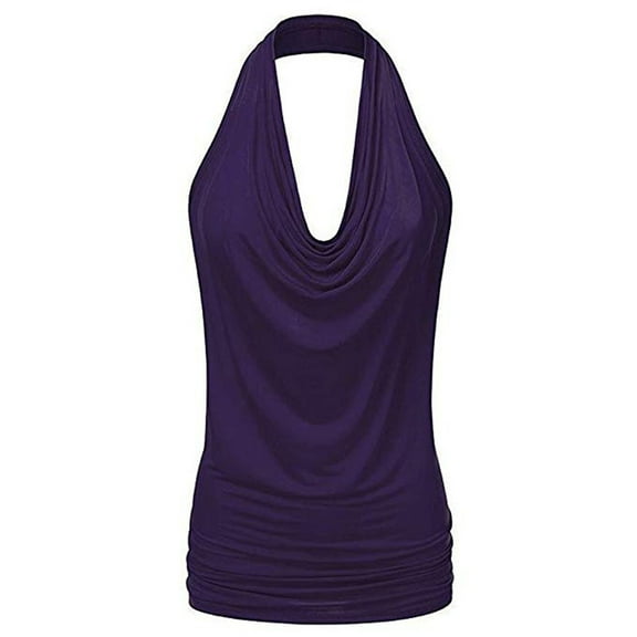 Kureaily Womens Halter Cowl Neck Tank Tops Summer Backless Cute Casual Shirts